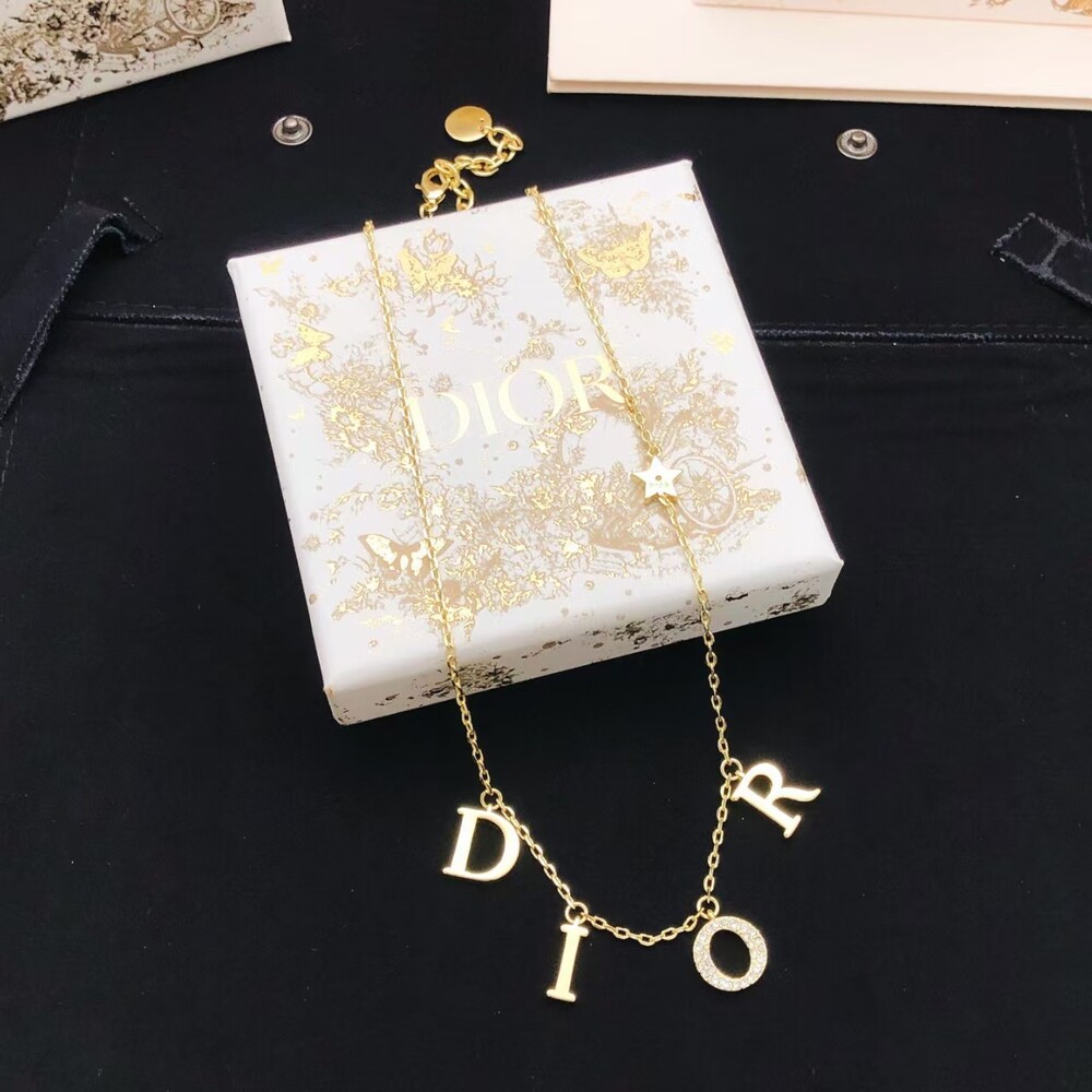 Dior Gold‑Tone D‑I‑O‑R Letter Charm Pendant Necklace